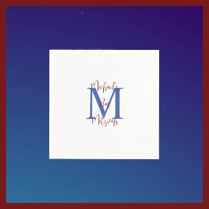 Monogramm für Navy Blue White Bar Mitzvah Name Serviette