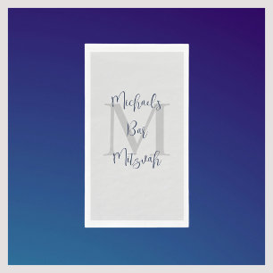 Monogramm für Navy Blue White Bar Mitzvah Name Serviette