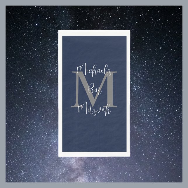Monogramm für Navy Blue White Bar Mitzvah Name Serviette (Von Creator hochgeladen)
