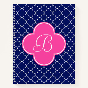 Monogramm für Navy Pink und White Quatrefolie Notizbuch