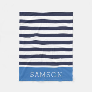 Monogramm für Navy und Blue Stripes Editierbare Fleecedecke