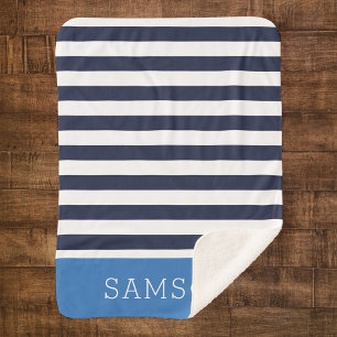 Monogramm für Navy und Blue Stripes   Editierbare  Sherpadecke