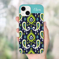 Monogramm für Navy und Green Ikat Paisley