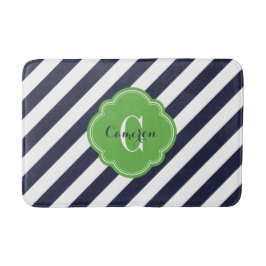 Monogramm für Navy und Green Preppy Strips Badematte