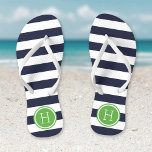 Monogramm für Navy und Green Preppy Strips Flip Flops<br><div class="desc">Maßgeschneiderte,  bedruckte Flop-Sandalen mit einem preppy-nautical-Stripe-Muster und einem eigenen Monogramm oder einem anderen Text in einem Circle-Rahmen. Klicken Sie auf Anpassen,  um Schriftart und Farben zu ändern oder eigene Bilder hinzuzufügen,  um ein einzigartiges Design zu erstellen!</div>