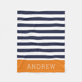 Monogramm für Navy und Orange Stripes | Editierbar Fleecedecke