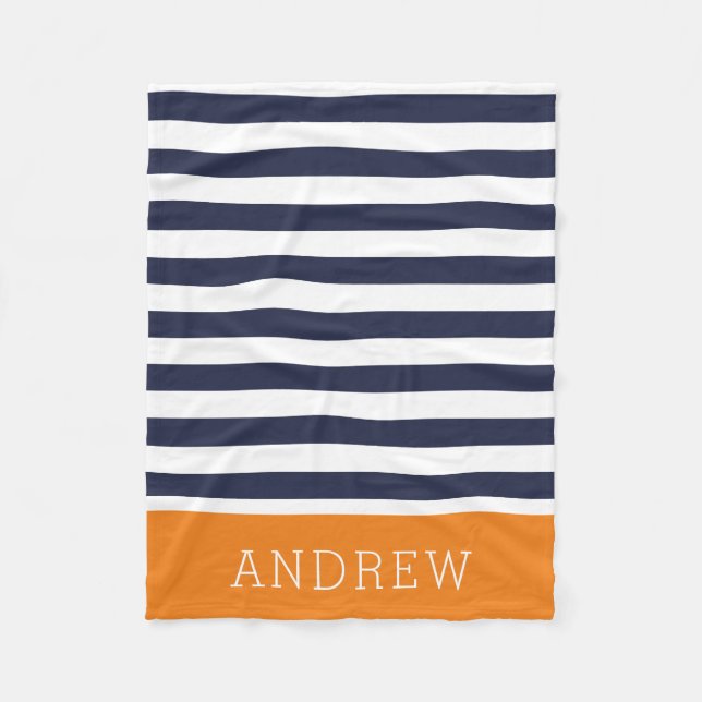 Monogramm für Navy und Orange Stripes | Editierbar Fleecedecke (Vorderseite)