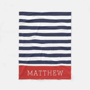 Monogramm für Navy und Red Stripes   Editierbare F Fleecedecke