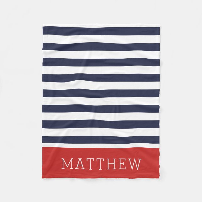 Monogramm für Navy und Red Stripes | Editierbare F Fleecedecke (Vorderseite)