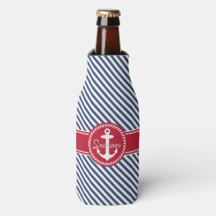 Monogramm für Navy und Red Stripes Nautical Anchor Flaschenkühler
