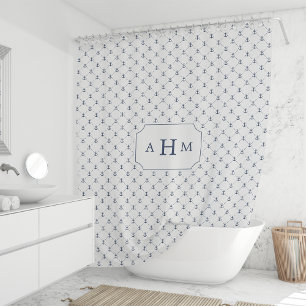 Monogramm für Navy und White Anchor Duschvorhang