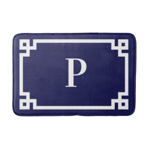 Monogramm für Navy und White Griechisch Key Frame  Badematte