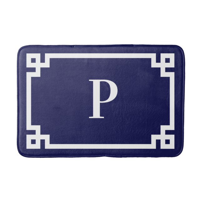 Monogramm für Navy und White Griechisch Key Frame  Badematte (Vorderseite)