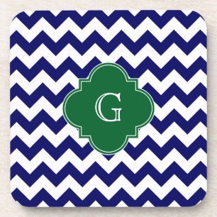 Monogramm für Navy Whrest Zickzack Forest Green Qu Untersetzer