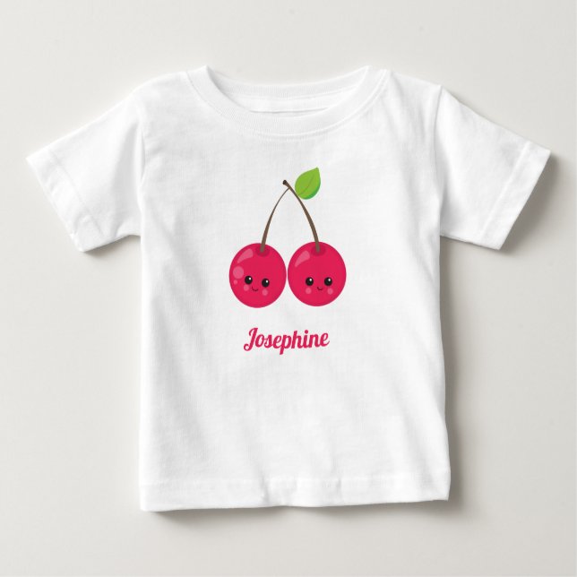 Monogramm für Niedliche Happy Cherries Baby T-shirt (Vorderseite)