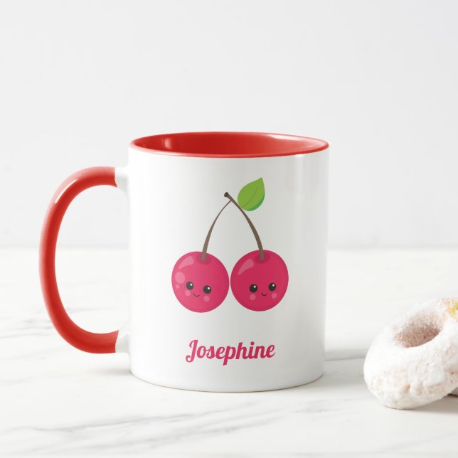 Monogramm für Niedliche Happy Cherries Tasse (Mit Donut)