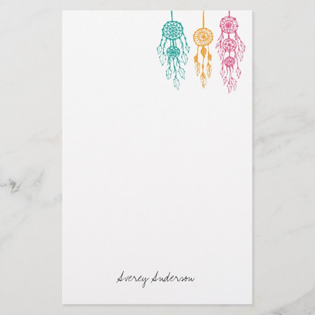 Monogramm für niedliche Illustrierte Bohemische Dr Briefpapier (Vorderseite)