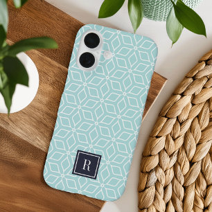 Monogramm für niedliche Minze und Navy Geometric iPhone 16 Hülle