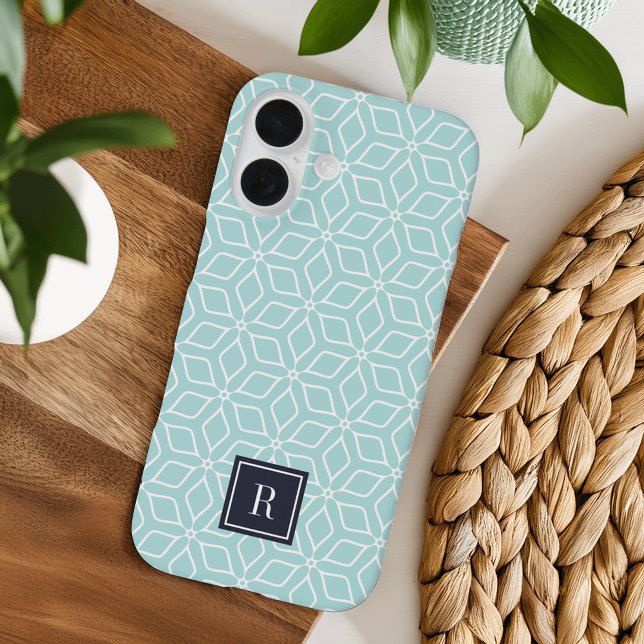 Monogramm für niedliche Minze und Navy Geometric Case-Mate iPhone Hülle (Von Creator hochgeladen)