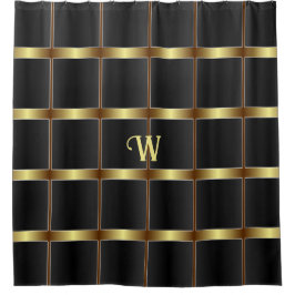 Monogramm für niedliche schwarze und goldene Quadr Duschvorhang