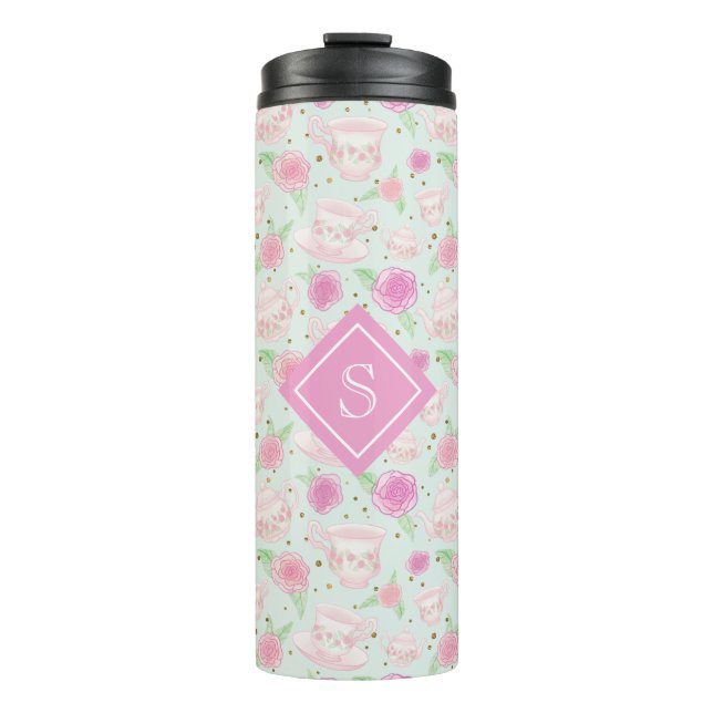 Monogramm für niedliches Party aus Girly-Mint und  Thermosbecher (Vorderseite)