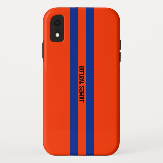 Monogramm für Orange und Blaustreifen Case-Mate iPhone Hülle (Rückseite)