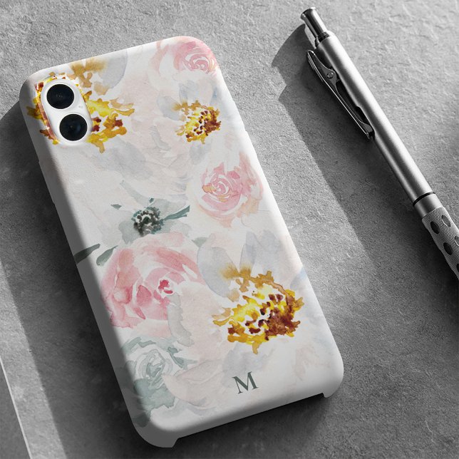 Monogramm für personalisierte Aquarellluft Case-Mate iPhone Hülle (boho watercolor flowers iphone monogram case)