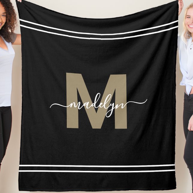 Monogramm für personalisierte schwarze Goldnamen Fleecedecke (Personalized Black Gold Name Monogram Fleece Blanket)