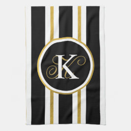 Monogramm für personalisierte schwarze und goldene geschirrtuch