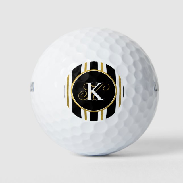 Monogramm für personalisierte schwarze und goldene golfball (Vorderseite)