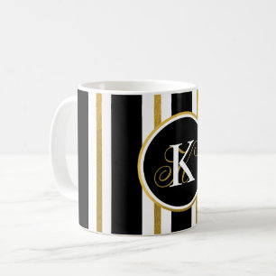 Monogramm für personalisierte schwarze und goldene kaffeetasse