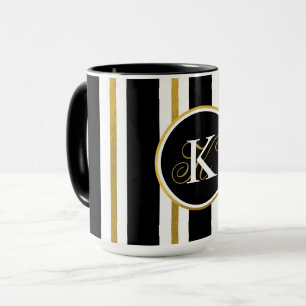 Monogramm für personalisierte schwarze und goldene tasse