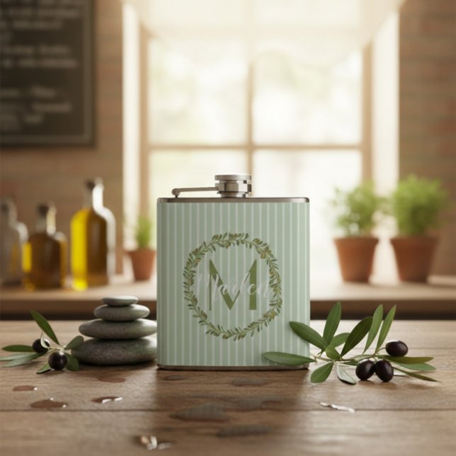 Monogramm für personalisiertes Olive Wreath Flachmann (Von Creator hochgeladen)