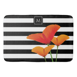 Monogramm für Poppy Chic Black Stripes Badematte
