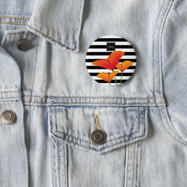 Monogramm für Poppy Chic Black Stripes Button (Beispiel)