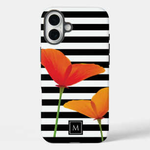 Monogramm für Poppy Chic Black Stripes iPhone 16 Plus Hülle