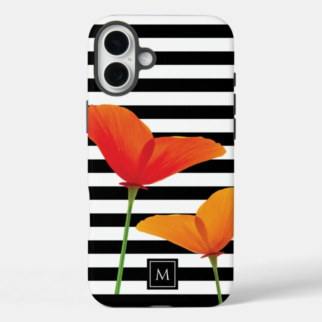 Monogramm für Poppy Chic Black Stripes Case-Mate iPhone Hülle (Rückseite)