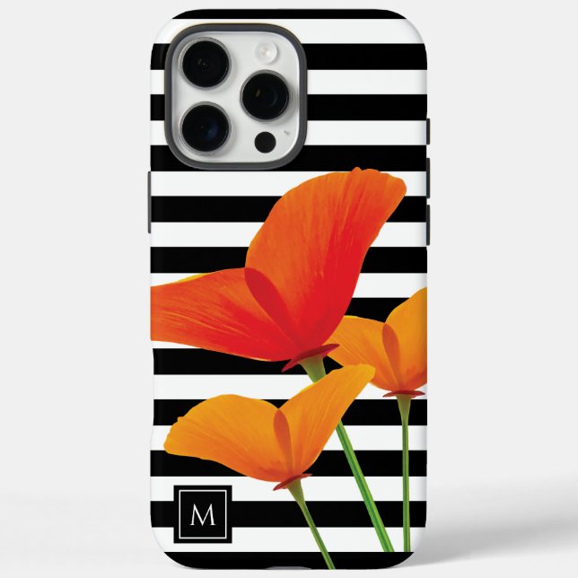 Monogramm für Poppy Chic Black Stripes Case-Mate iPhone Hülle (Rückseite)