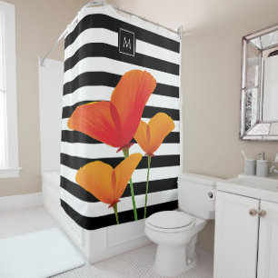 Monogramm für Poppy Chic Black Stripes Duschvorhang