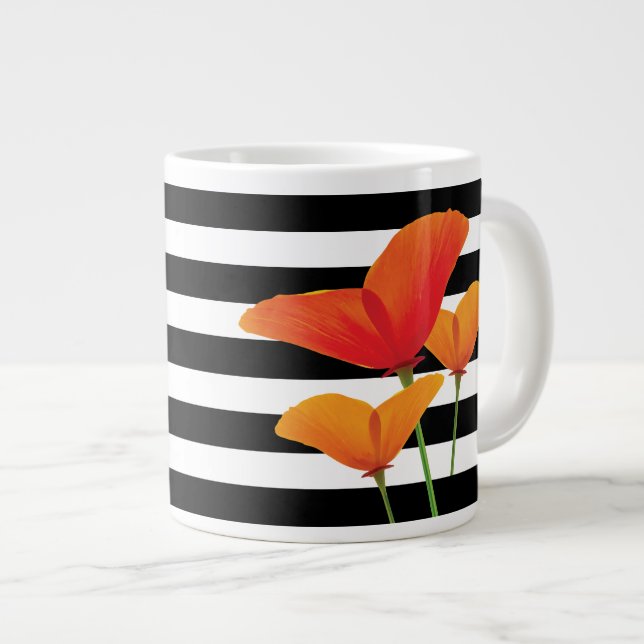 Monogramm für Poppy Chic Black Stripes Jumbo-Tasse (Vorderseite Rechts)