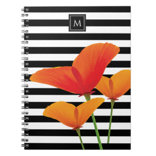 Monogramm für Poppy Chic Black Stripes Notizblock