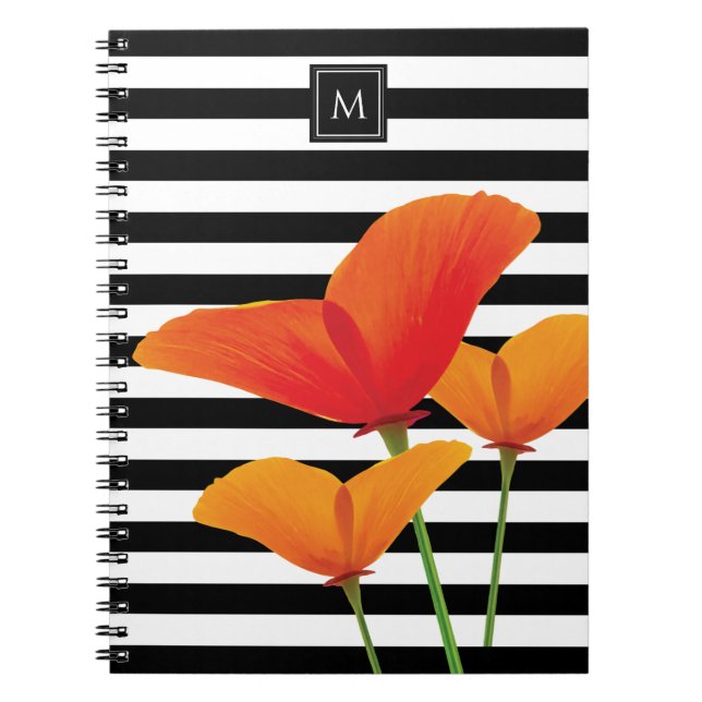 Monogramm für Poppy Chic Black Stripes Notizblock (Vorderseite)