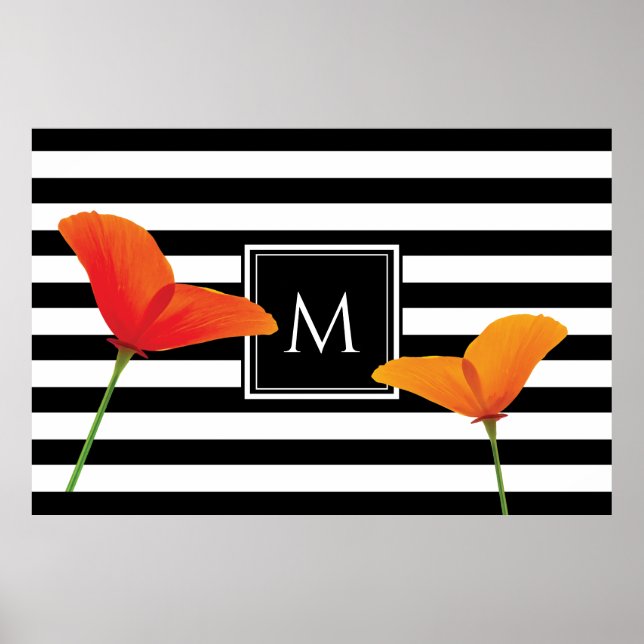 Monogramm für Poppy Chic Black Stripes Poster (Vorne)