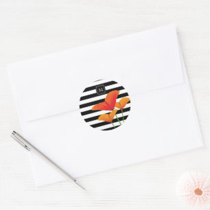 Monogramm für Poppy Chic Black Stripes Runder Aufkleber