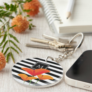 Monogramm für Poppy Chic Black Stripes Schlüsselanhänger