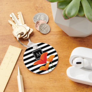 Monogramm für Poppy Chic Black Stripes Schlüsselanhänger