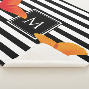 Monogramm für Poppy Chic Black Stripes Sherpadecke