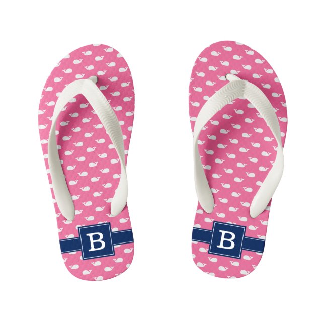 Monogramm für Rosa und Blauwale Kinderbadesandalen (Fußbett)