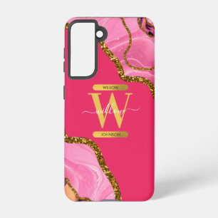 Monogramm für rosa und goldene Agate-Geode Samsung Galaxy Hülle