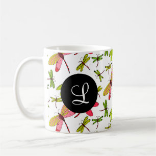 Monogramm für Rosa und Grüne Libellen Kaffeetasse